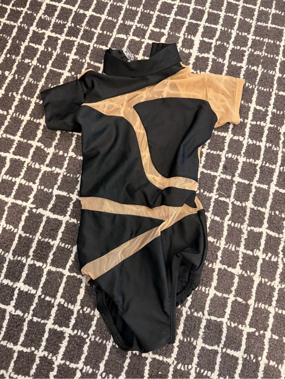Black and Tan Kids Dance Leotard with Mesh Accents